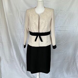 Elegant Two-Tone Cream and Black Dress Suit with Embroidered Jacket